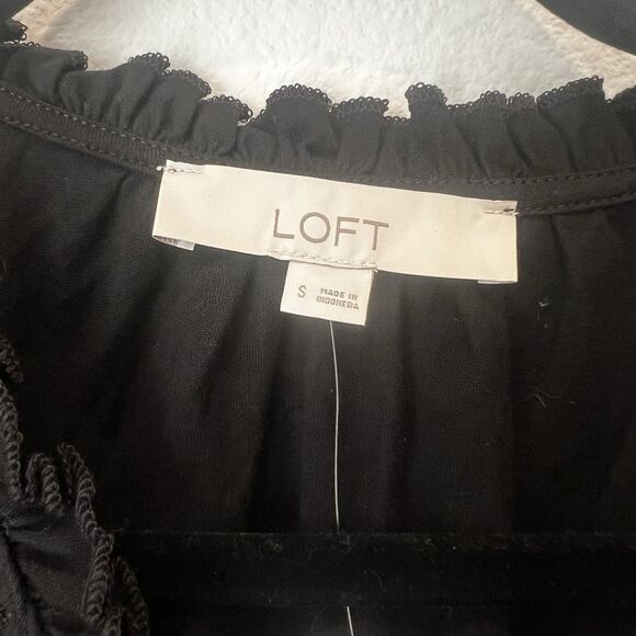 Loft Eyelet Tie Neck Puff Sleeve Mixed Media Top size S - Picture 3 of 9